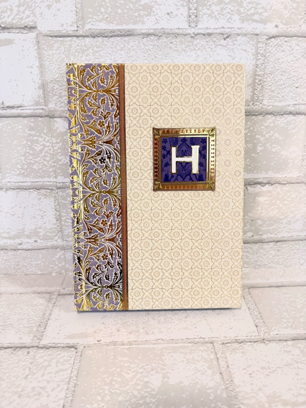 Monogram H Decorative Journal Cream with Gold & Purple Accents NEW